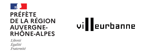 Logos direction régionale des affaires culturelles Auvergne Rhône-Alpes et Ville de Villeurbanne